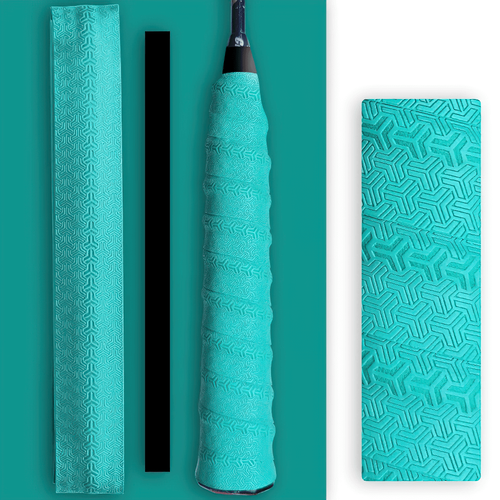 Anti-Slip Sport Racket Overgrip Tape - SF3451 featuring turquoise textured surface for enhanced grip on badminton and tennis rackets.
